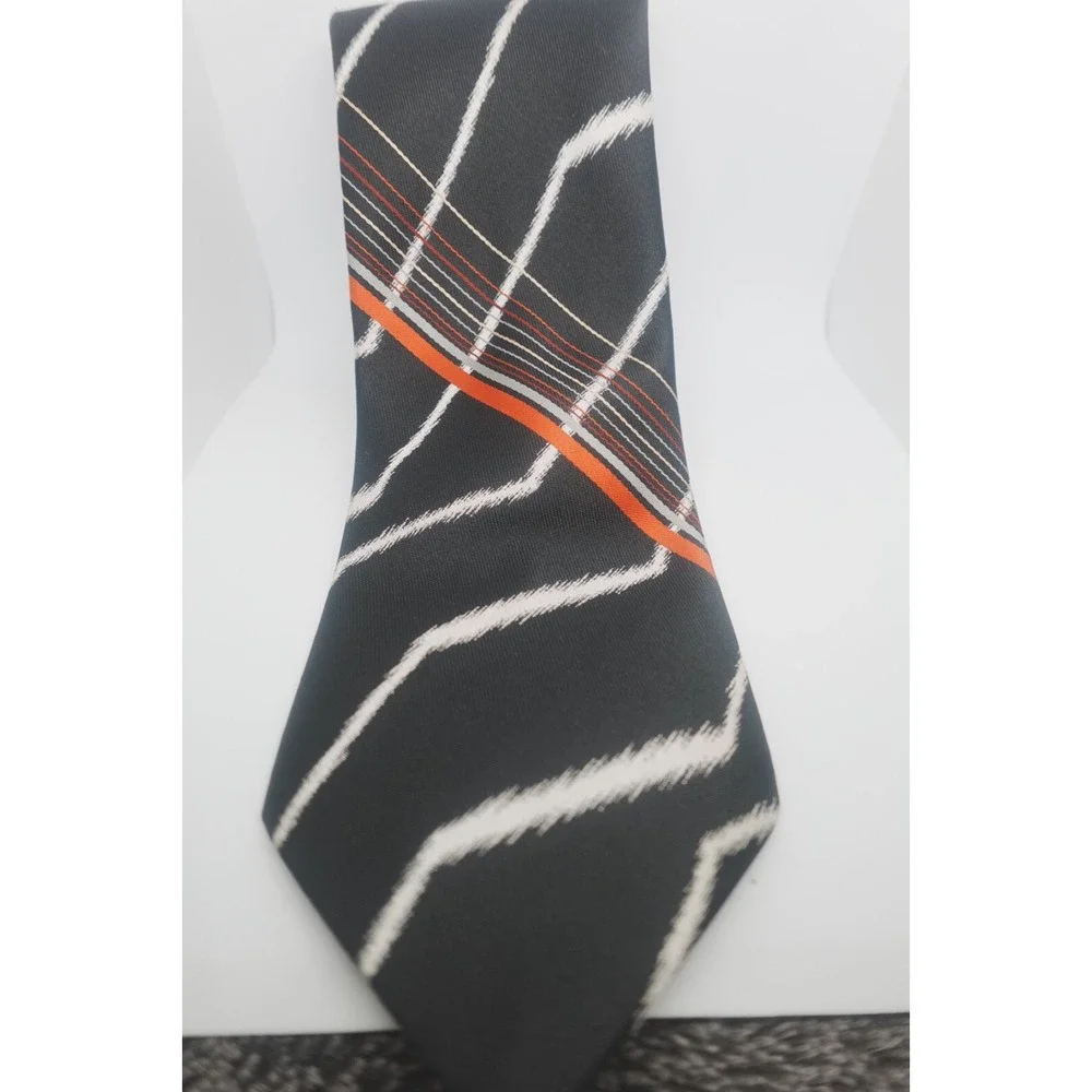 Vintage El Caballero Tie Black White Red Striped Art Deco Polyester